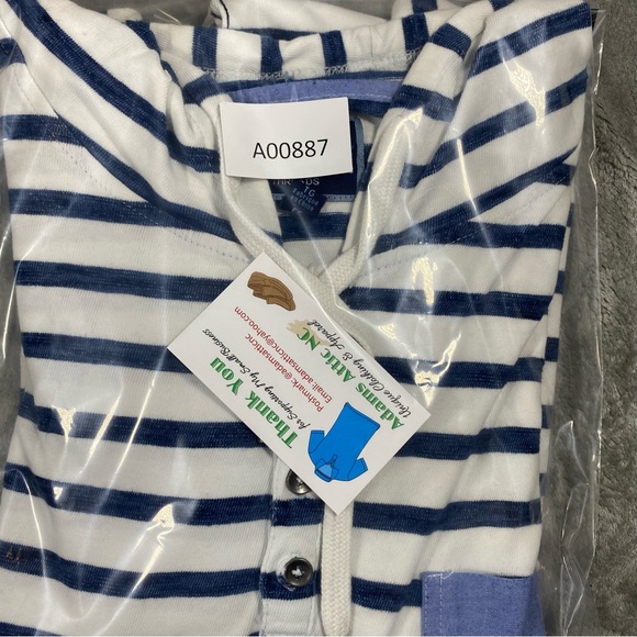 Charleston Threads Hooded Shirt Men’s XL White Blue Striped Lightweight Patch - Picture 11 of 11